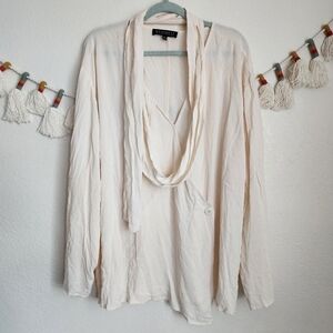 Eloquii Ivory Wrap Scarf V Neck Long Sleeve Blouse Minimalist Careerwear NWT 26